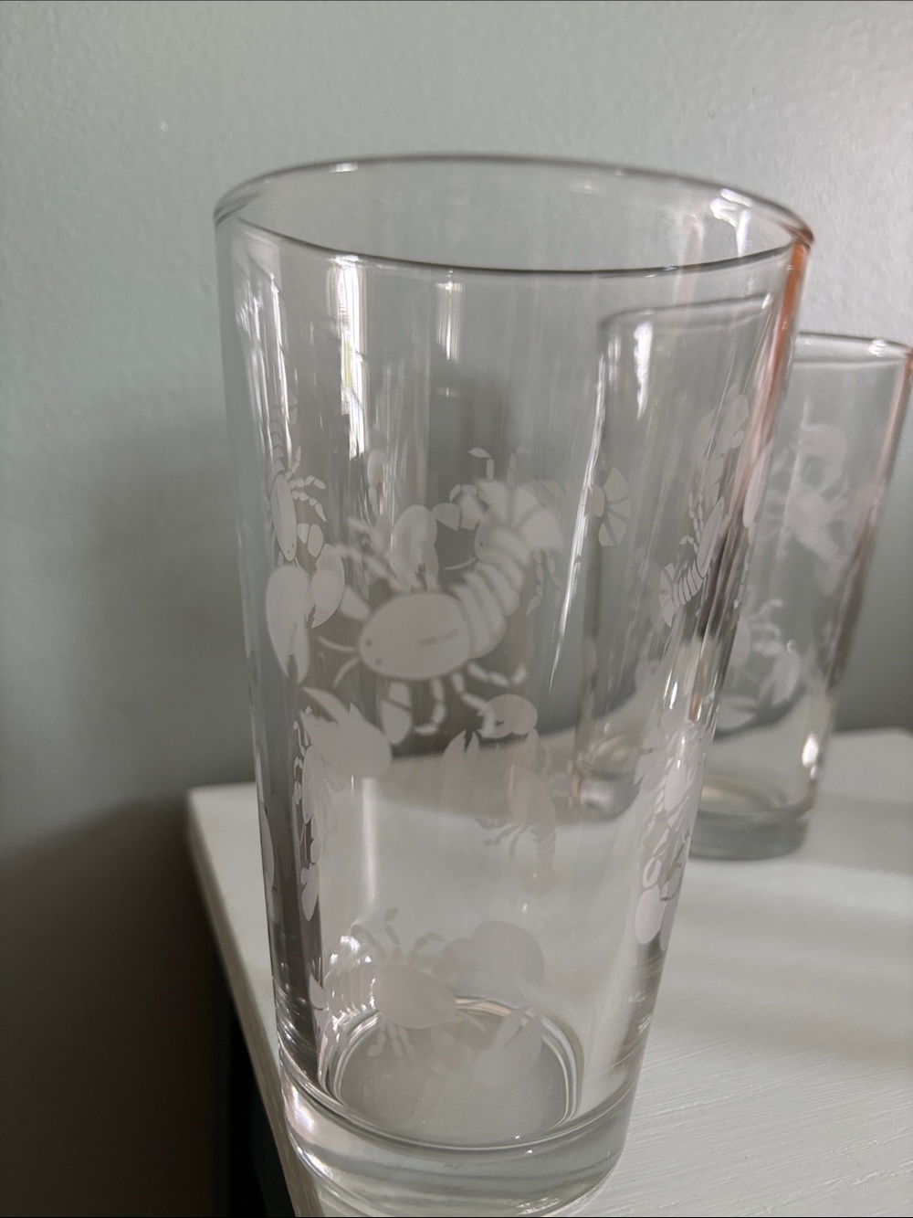 🍦HOST PICK🍦FOUR Handmade LOBSTER Pint Glasses pale frosty grey 8 lobsters each